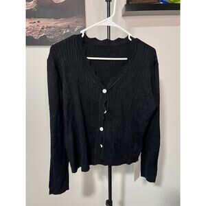 Black Fashion Button Down Long Sleeve Women's Sweater/Top sz XL